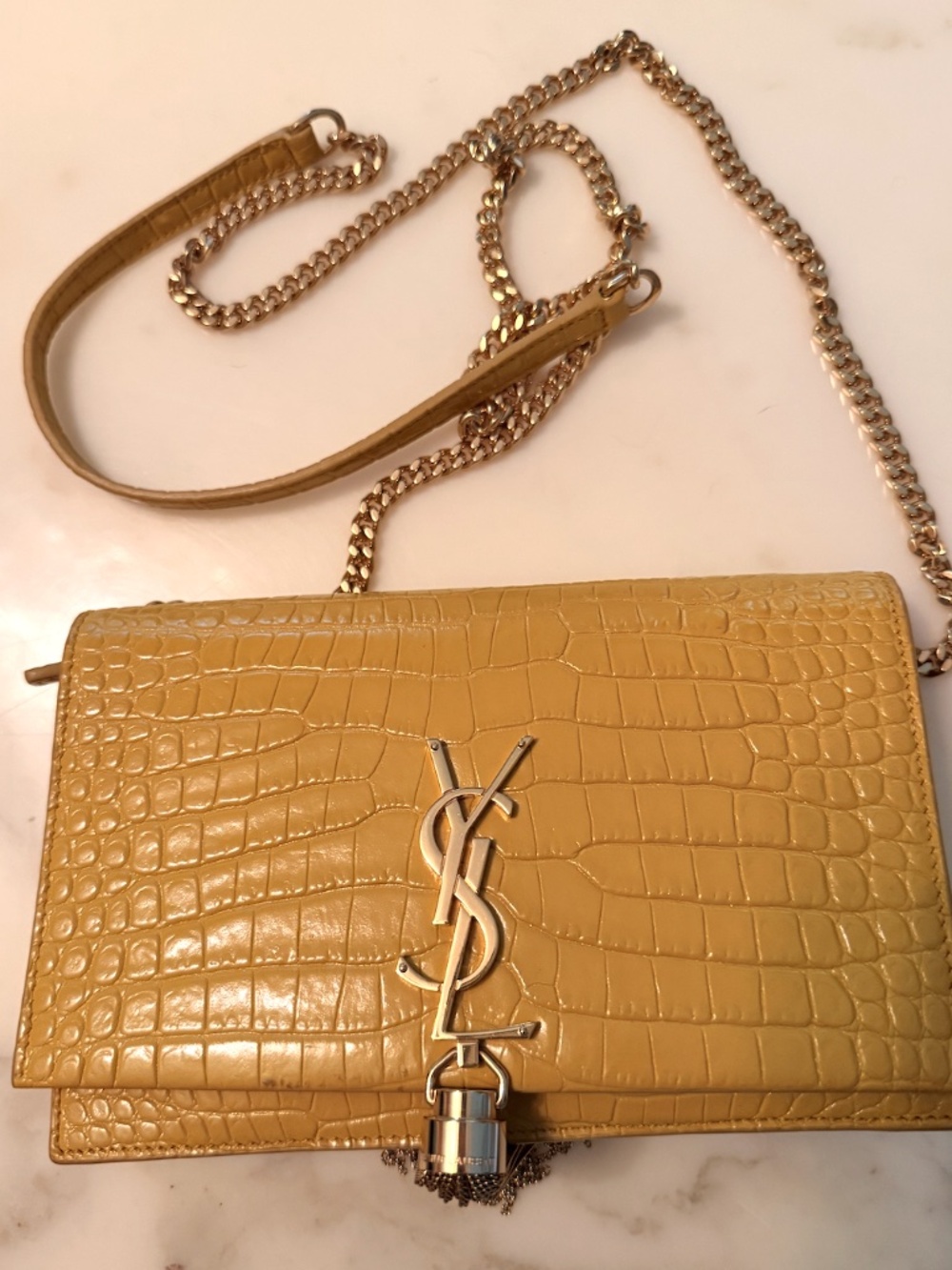 YSL Saint Laurent Wallet Purse Bag in Yellow Crocodile
